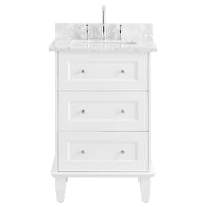 Lenore 24 in. W x 21 in. D x 34 in. H Single Sink Bath Vanity in White with Carrara Marble Top and Ceramic Basin