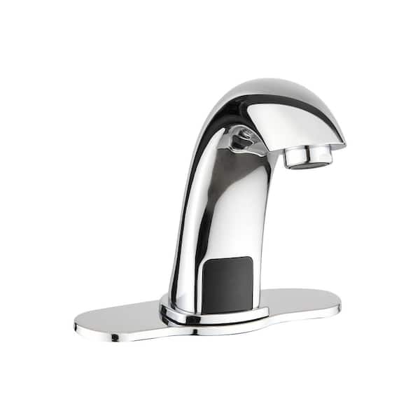 Pdpbath Automatic Sensor Touchless Single Hole Bathroom Faucet with Deckplate in Polished Chrome