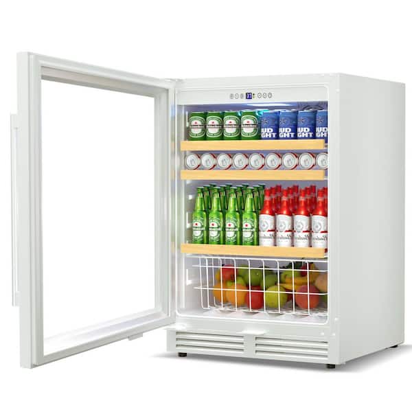 23.4 in. Single Zone 225-Can Beverage Cooler in White Reversible Door Hinge Beer Fridge with Adjustable Storage Space