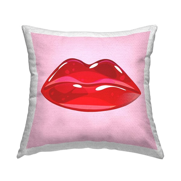 Stupell Industries Pink and Red Lips Shape Red Square Outdoor Throw Pillow