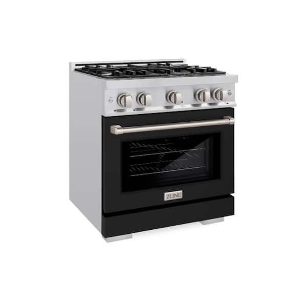 Select 30 in. 4-Burner Dual Fuel Range with Convection Oven in Stainless Steel and Matte Black Door