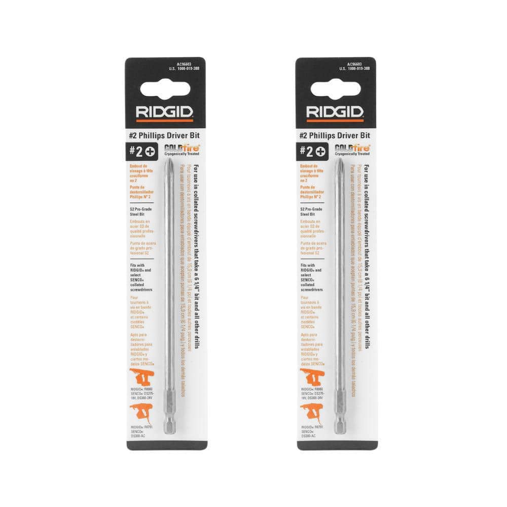 RIDGID #2 x 6-1/4 in. Phillips Collated Screw Gun Bit (2-Pack)