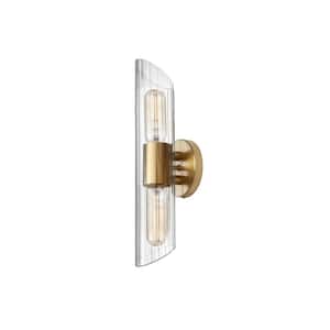 Samantha 16 in. 2-Lights Aged Brass Vanity-Lights with Clear Glass