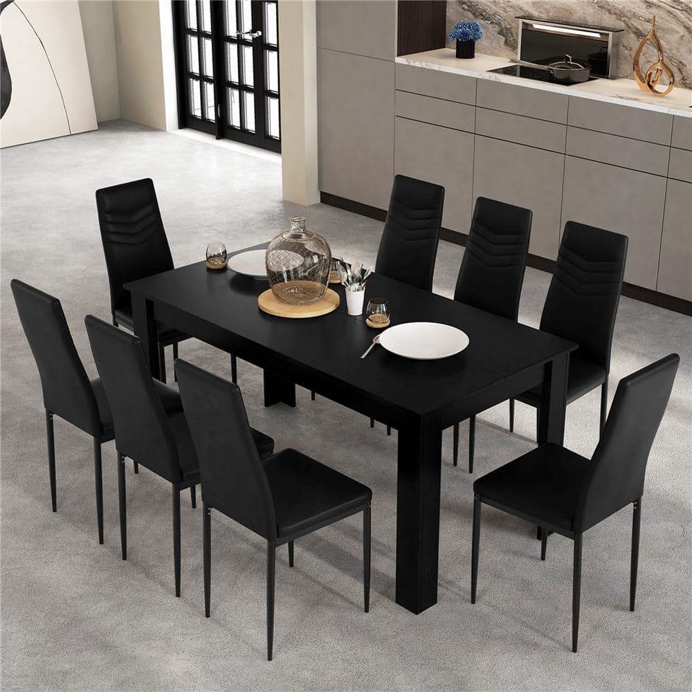 Costway 9-Piece Rectangular Black Top Wood Top Dining Room