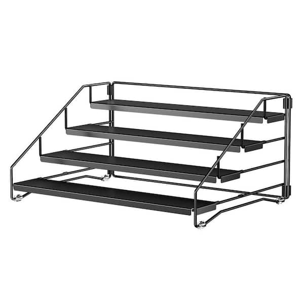 4 Shelf Black Adjustable Cabinet Mount Spice Rack Organizer Metal Seasoning Holder for Countertop Pantry 1 Pack