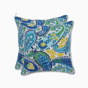 Paisley Blue/Green Amalia Square Outdoor Throw Pillow 2-Pack