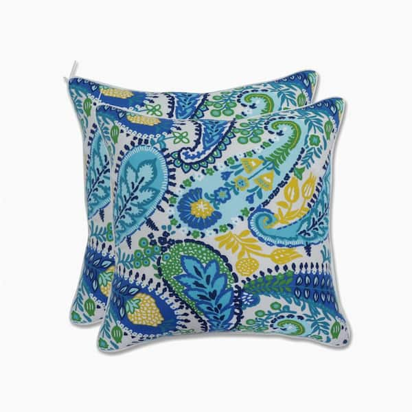 Pillow Perfect Paisley Blue/Green Amalia Square Outdoor Throw Pillow 2 ...