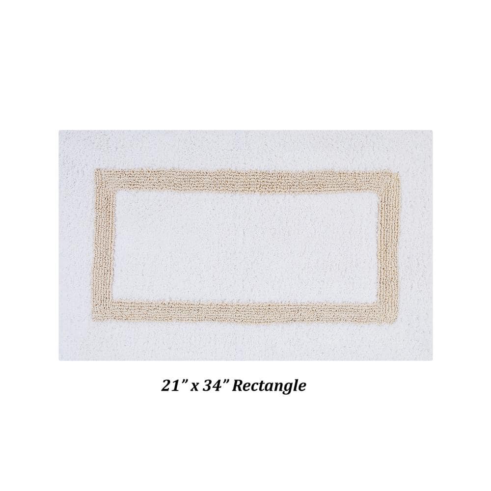 White and Sand Cotton Reversible Bath Rug Set