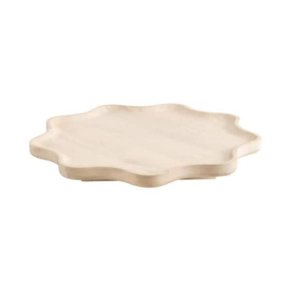 Alezar 18 in. W x 3 in. H x 18 in. D Scalloped White Wood Decorative Serving Tray