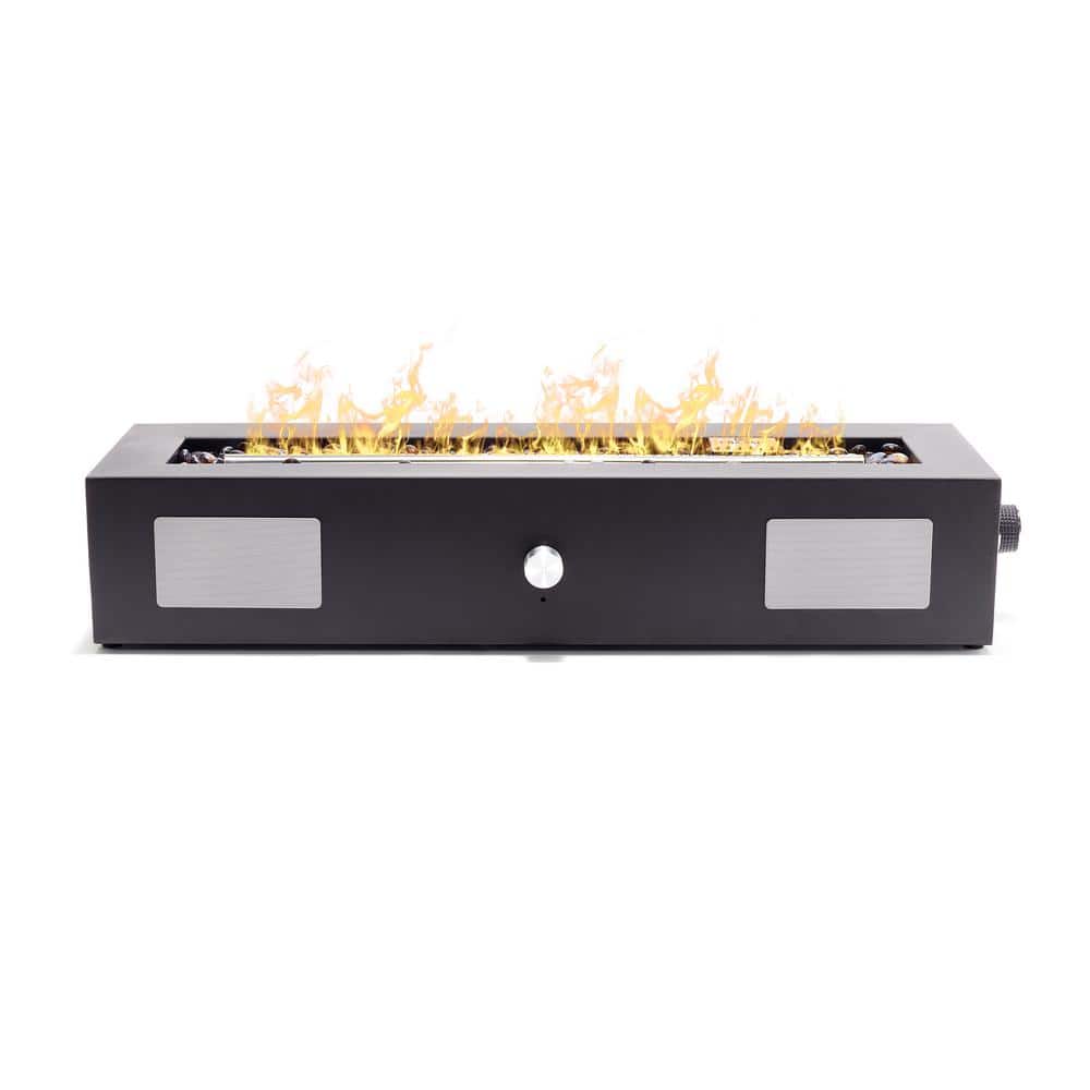 UKIAH Cascade 28 in. W x 5.75 in. H Outdoor Rectangular Black Steel LP Gas  Tabletop Fire Pit with Sound System TK-1028-CSC - The Home Depot