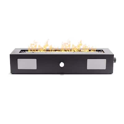 Cascade 28 in. W x 5.75 in. H Outdoor Rectangular Black Steel LP Gas Tabletop Fire Pit with Sound System