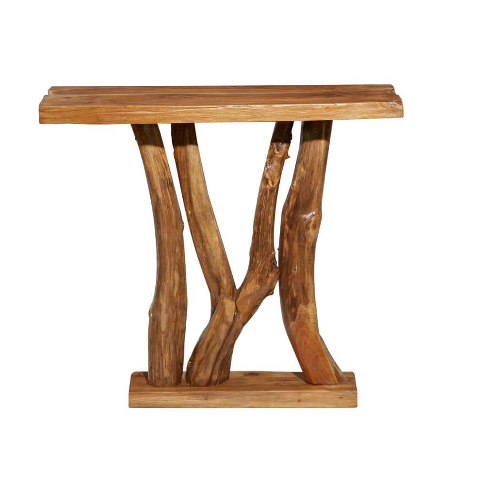 Teakwood Live Edge Console Table with Storage, 35" Brown