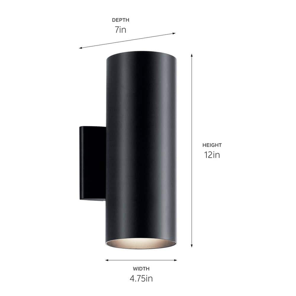 12" Black Aluminum Cylinder Outdoor Wall Sconce