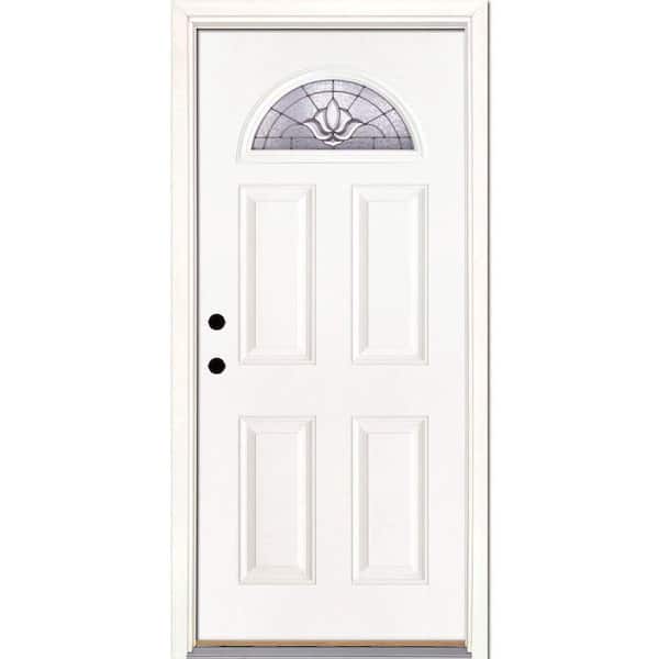 Feather River Doors 37.5 in. x 81.625 in. Medina Zinc Fan Lite Unfinished Smooth Right-Hand Inswing Fiberglass Prehung Front Door