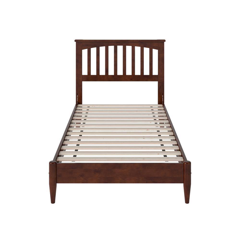 Becket Twin XL Walnut Wood Low Profile Platform Bed with Headboard