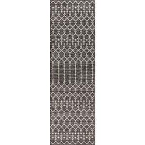 Ourika Moroccan Geometric Textured Weave Black/Gray 2 ft. x 10 ft. Indoor/Outdoor Runner Rug