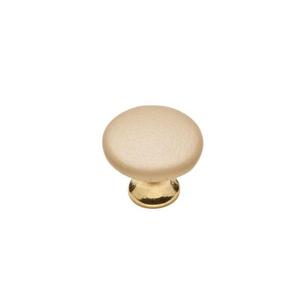 Knobware Tan Sta Keeln Faux Leather Covered 1-1/8 in. Burnished Brass/Tan Cabinet Knob