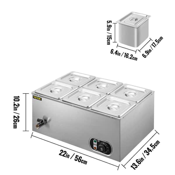 Commercial Food Warmer Bain Marie 6-Pan Buffet Stainless Steel