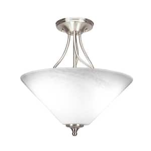 Royale 16 in. Brushed Nickel Semi-Flush with White Marble Glass Shade