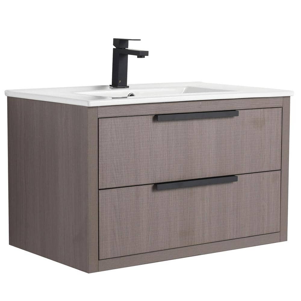 FINE FIXTURES Kingsford 30 in. Single Wall Mounted Gray Oak Bath Vanity ...