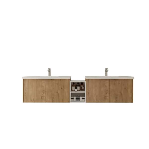 Stafford 82.9 in. W x 18.1 in. D x 19.3 in. H Floating Bath Vanity in Imitative Oak with White Resin Vanity Top