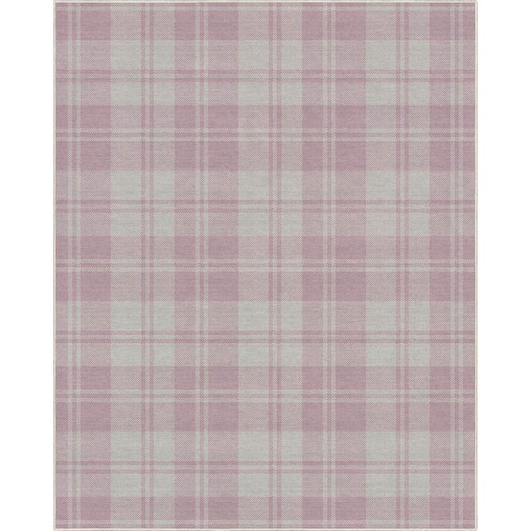 Well Woven Pink 7 ft. 7 in. x 9 ft. 10 in. Apollo Plaid Farmhouse Geometric Area Rug