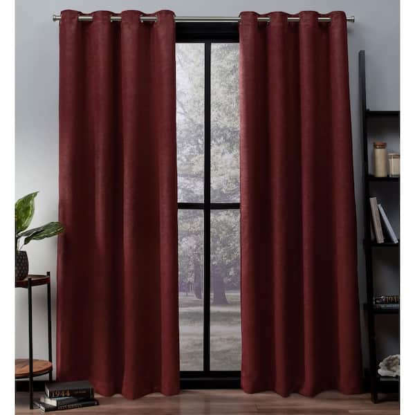 EXCLUSIVE HOME Oxford Chili Red Solid Woven Room Darkening Grommet Top Curtain, 52 in. W x 84 in. L (Set of 2)
