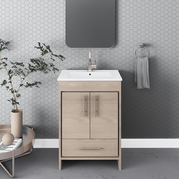 VOLPA USA AMERICAN CRAFTED VANITIES Pacific 24 in. x 18 in. D Bath Vanity in Ash Gray with Ceramic Vanity Top in White with White Basin