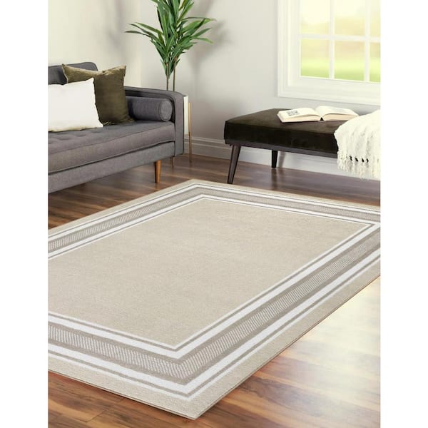 Beverly Rug Indoor Bordered Area Rugs, Non Slip Rubber Backing Modern  Living Room Runner Rug, Gray, 2x7 