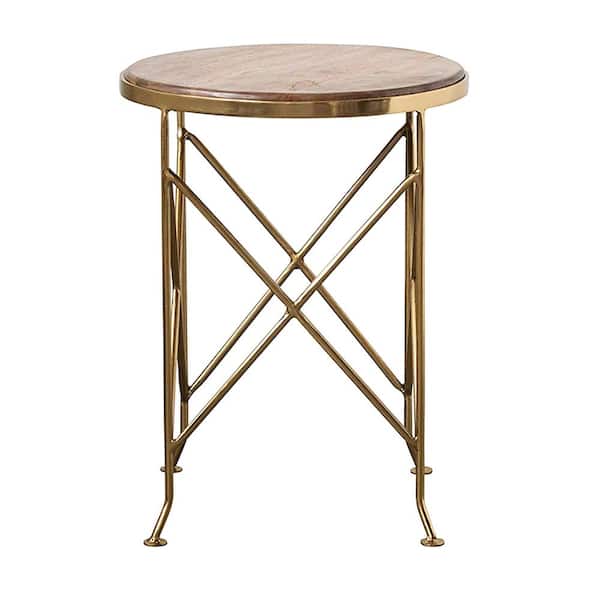 Storied Home Collected Notions Brown Mango Wood Side Table with Gold Metal Legs
