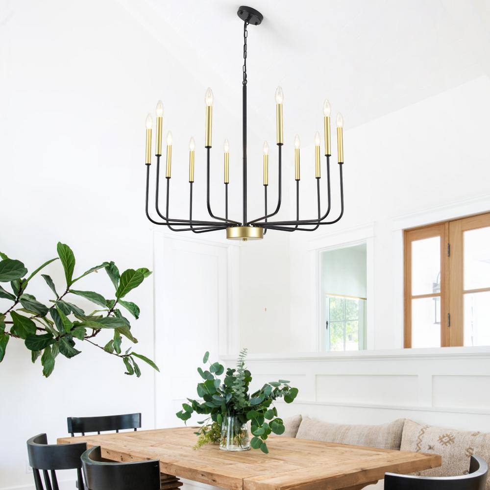 Black and Gold 12-Light Candle Style Metal Chandelier