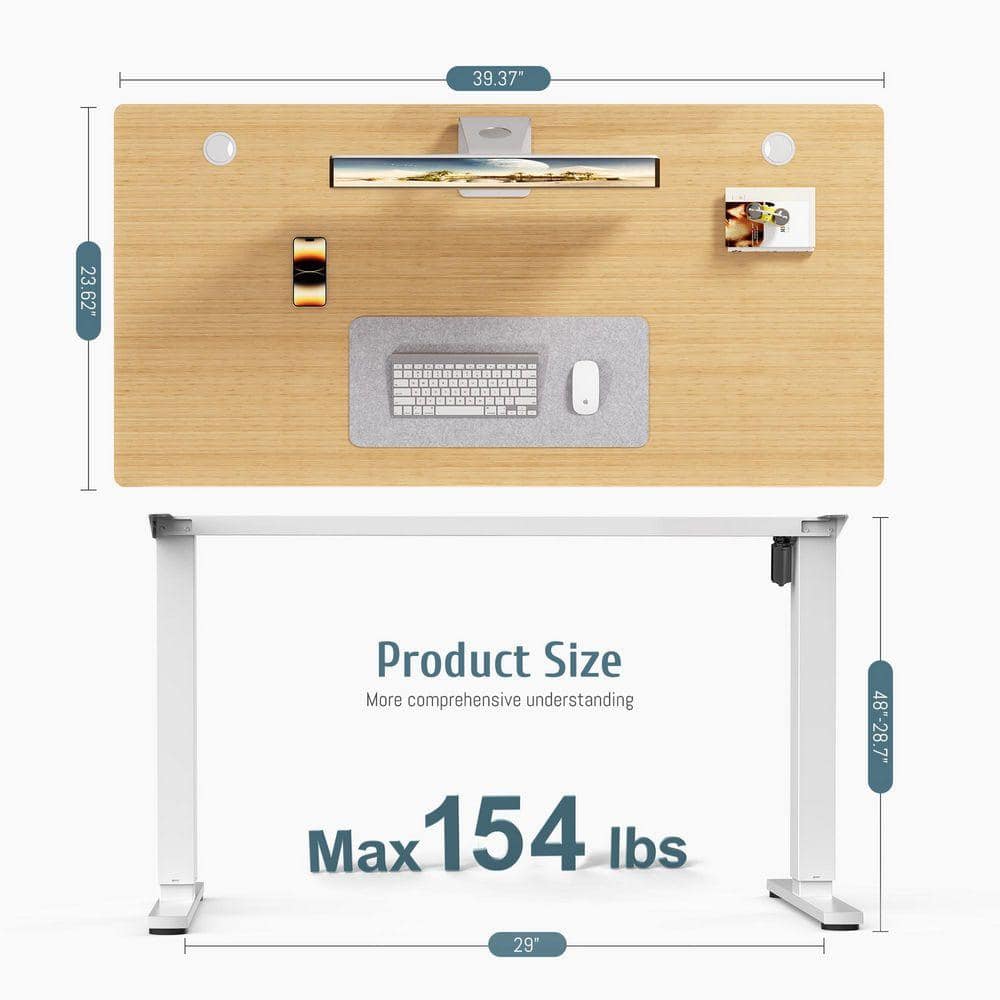 WONDER COMFORT . Electric Oak Adjustable Height Rising Standing Desk with Splice Board, 2 Hook and Wire Hole