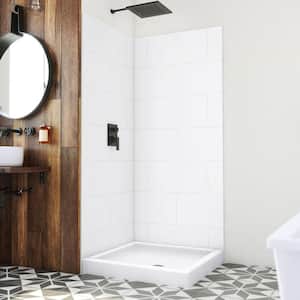 DreamStone 36 in. L x 36 in. H W x 84 in. H Corner Shower Kit with Shower Wall and Shower Pan in Traditional White
