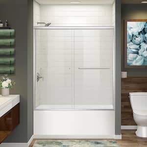 60 in. W x 62 in. H Double Sliding Semi Frameless Bathtub Door in Brushed Nickel with 1/4 in. Clear Tempered Glass