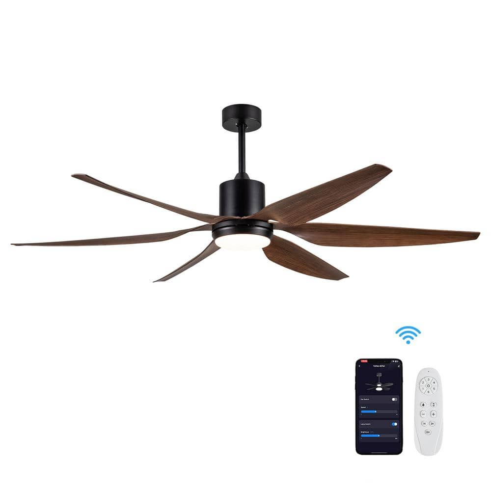 YUHAO 66 in. Integrated LED Farmhouse Indoor Brown Smart Ceiling Fan