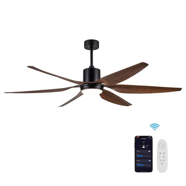 66 in. Integrated LED Farmhouse Indoor Brown Smart Ceiling Fan with Distressed Wood Blades and Remote Control