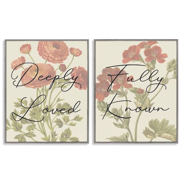 Stupell Industries Loved and Known Florals by Daphne Polselli 2 Pieces Gray Framed Nature Giclee Art Print 30 in. x 24 in.