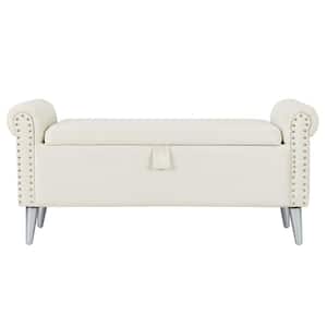 Upholstered Flip Top Bedroom Bench End Storage Nailhead Velvet Beige 21.7 in. H x 47 in. W x 17.3 in. D