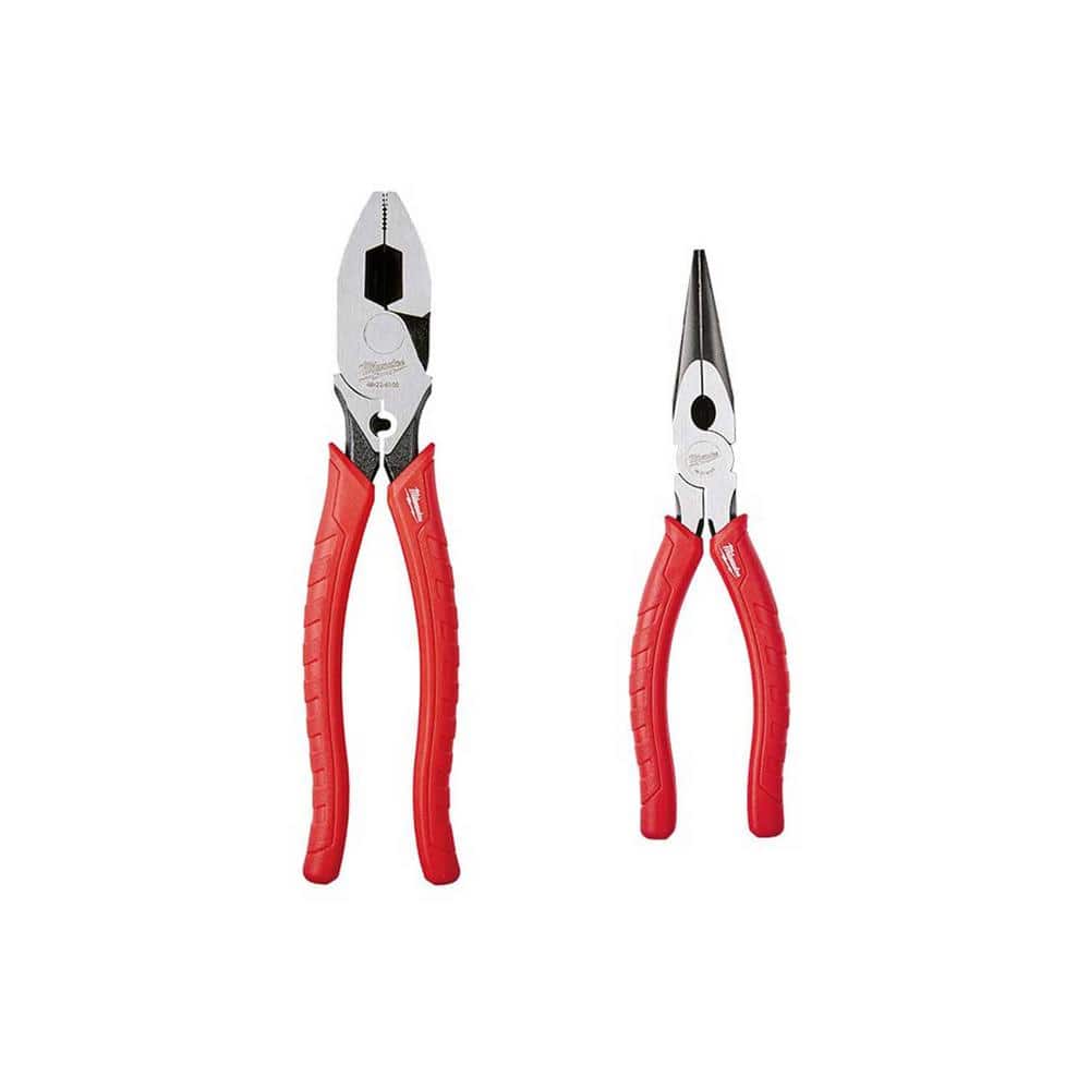 Milwaukee 2-Piece 9 in. High Leverage Lineman's Pliers with Crimper & Long Nose Pliers Set -  48-22-6100-48-