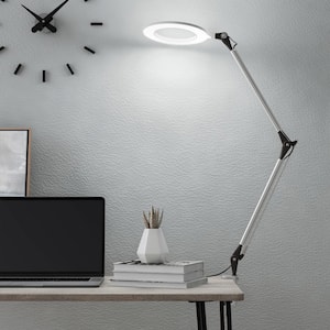 17.5 in. Metal Silver Swing Arm Architect LED Task Lamp with Ring Light