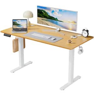 55 in. Rectangular Oak Electric Standing Computer Desk with Whole-Piece Desktop Board Height Adjustable