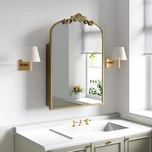 24 in. W x 36 in. H Decorative Arched Recessed Surface Mount Medicine Cabinet Mirror in Gold