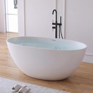 Eaton 55 in. x 29.5 in. Stone Resin Solid Surface Matte Flatbottom Freestanding Soaking Bathtub in White