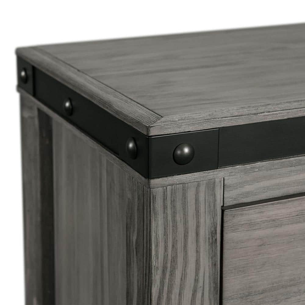 Gray Pine Transitional 5-Drawer Chest with Black Metal Trim