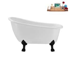 53 in. x 25.6 in. Acrylic Clawfoot Soaking Bathtub in Glossy White with Matte Black Clawfeet and Matte Pink Drain