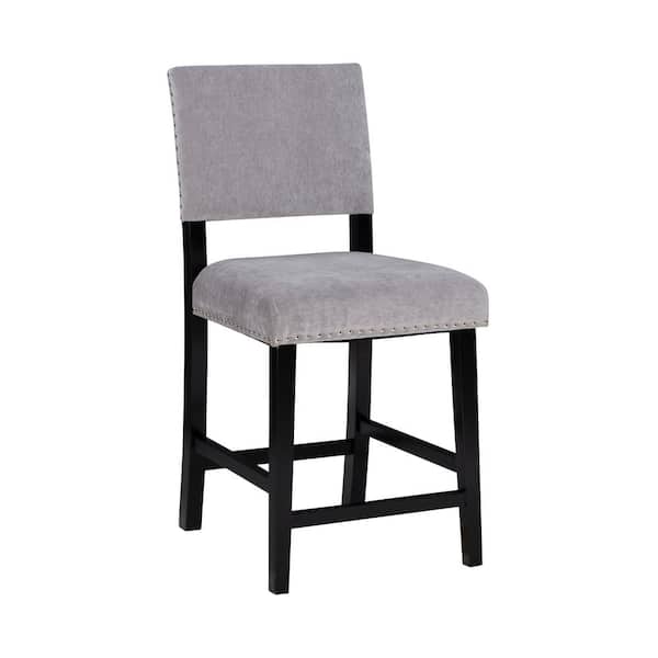 Linon Home Decor Carolyn 24 in. Gray High Back Wood Counter Stool with Polyester Seat
