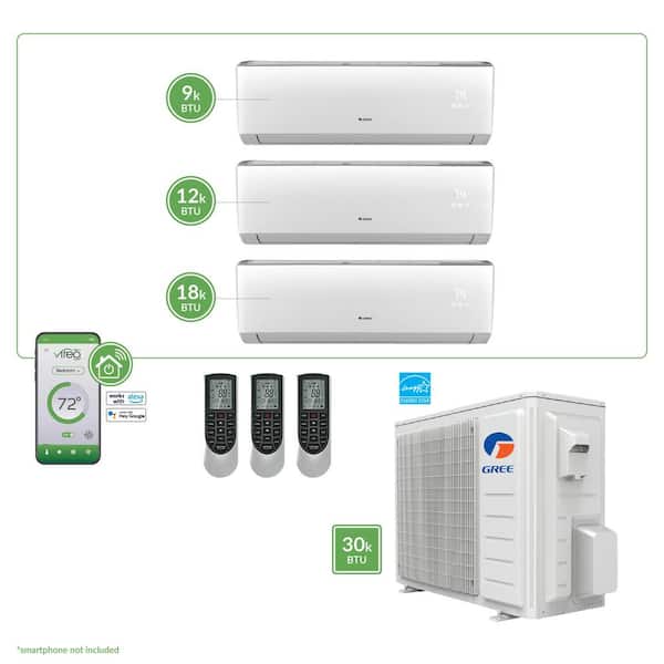 GREE Gen3 Smart Home Quad-Zone 28,400 BTU 2.5 Ton Ductless Mini Split Air Conditioner with Heat, Inverter, Remote - 230-Volt