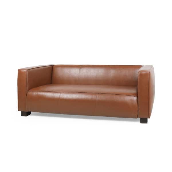 Noble House Denison 80 in. Square Arm 3-Seater Sofa in Cognac Brown
