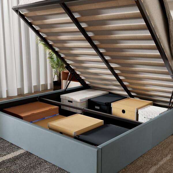 Ahokua Aqua Blue Frame King Size Upholstered Platform Bed Ahokua Aqua Blue Frame King Size Upholstered Platform Bed