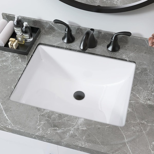 18 in. Undermount Rectangular Small Bathroom Sink with Overflow in White Ceramic Under Counter Bathroom Sinks